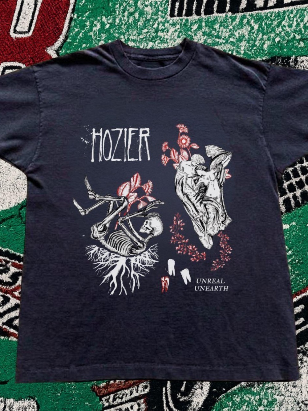 Gildan Black ' Skeleton & Floral Graphic Tee